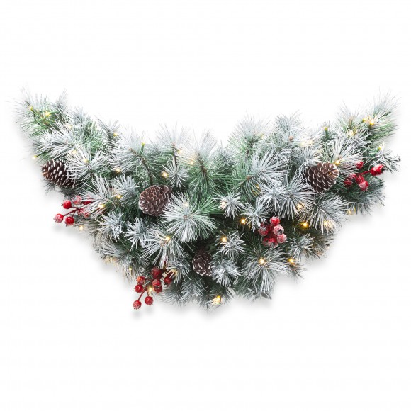 glitzhome Glitzhome 3FT Pre-Lit Pinecones and Red Berries Artificial Christmas Swag With 50 Warm White Lights and Timer