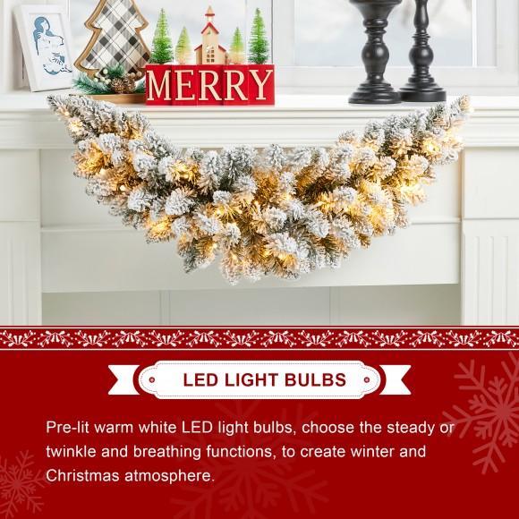 Glitzhome Glitzhome 3ft Pre-Lit Snow Flocked Christmas Swag With 50 Warm White LED Lights Three Function