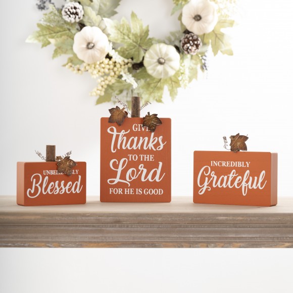 Glitzhome Glitzhome 3PK Fall Wooden Pumpkin Table Decor Set