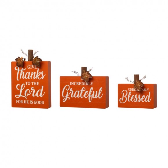 glitzhome Glitzhome 3PK Fall Wooden Pumpkin Table Decor Set