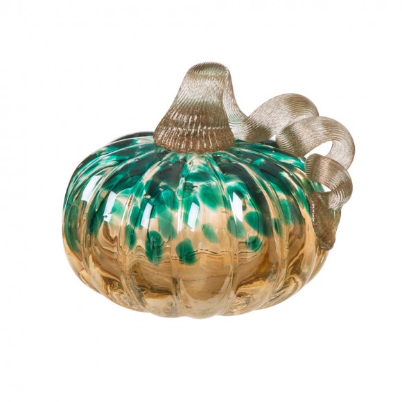 glitzhome Glitzhome 4.13''H Hand Blown Blue/Gold Glitter Glass Pumpkin Table Accent Decor