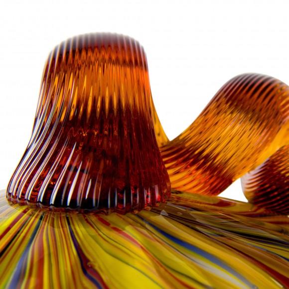 Glitzhome Glitzhome 4.21"H Hand Blown Multi-Striped Glass Pumpkin Decor