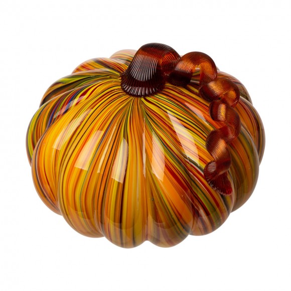 glitzhome Glitzhome 4.21"H Hand Blown Multi-Striped Glass Pumpkin Decor