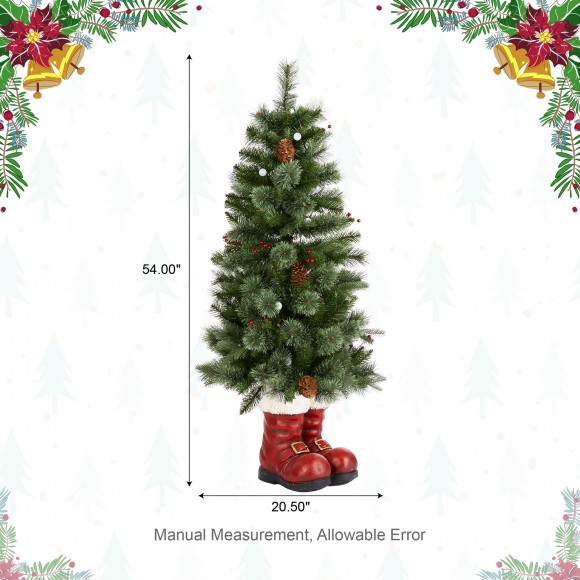 Glitzhome Glitzhome 4.5ft Christmas Santa Boots Porch Tree With 75 Warm White/Multi-color LED Lights Including 18 Globe LED Lights 9 Function W/Foot Pedal
