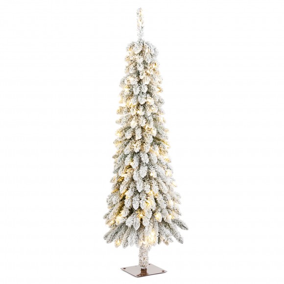 glitzhome Glitzhome 4.5ft Pre-Lit Flocked Artificial Christmas Tree with 100 Warm White/Multi-color C3 Clear LED Lights 9 function w/Foot Pedal