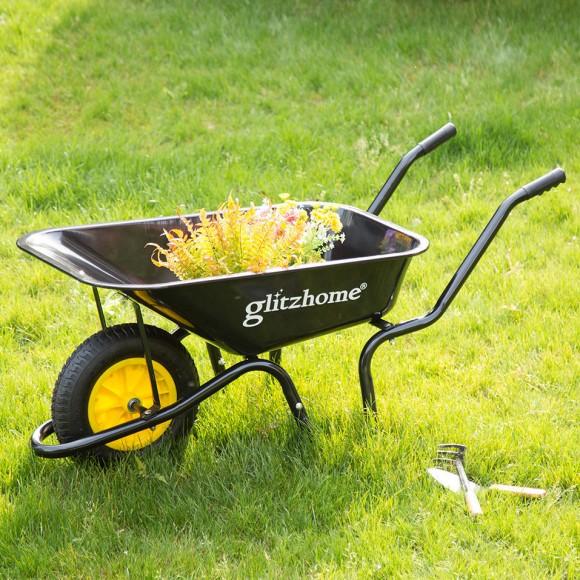Glitzhome Glitzhome 4.7-cu Ft Black Steel Framed Plastic Garden Wheelbarrow Utility Dump Cart