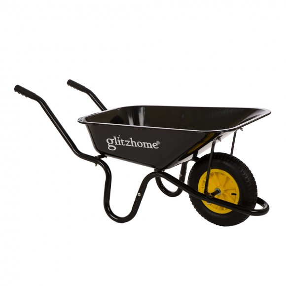 glitzhome Glitzhome 4.7-cu ft Black Steel Framed Plastic Garden Wheelbarrow Utility Dump Cart