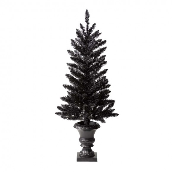 Glitzhome Glitzhome 4 Ft Lighted Black PVC Tips Porch Tree With 100 Orange LED Lights