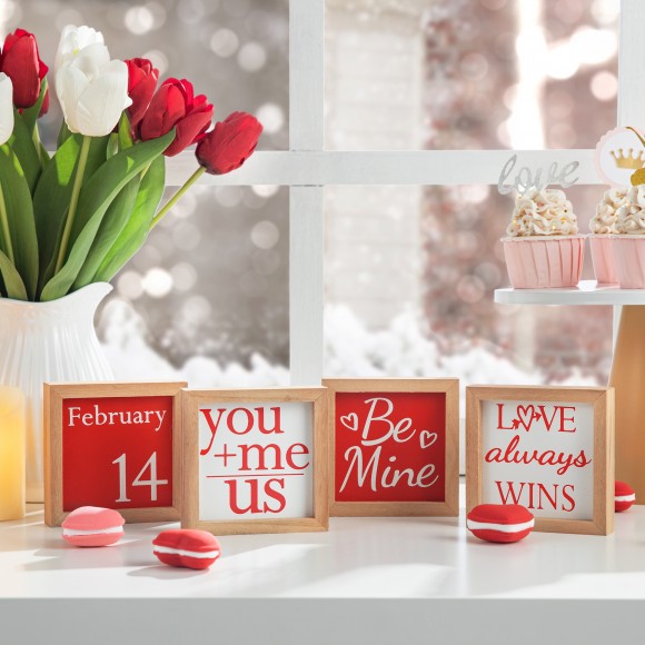 Glitzhome Glitzhome 4"H Set Of 4 Valentine's Wooden Block Table Decor