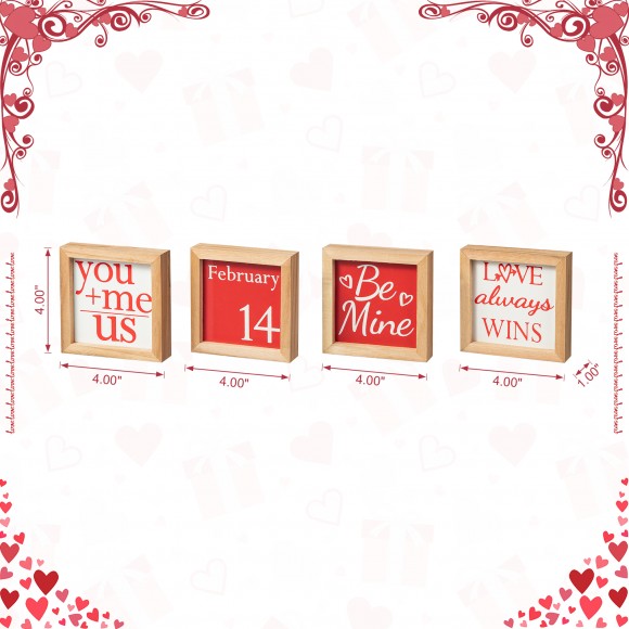 Glitzhome Glitzhome 4"H Set Of 4 Valentine's Wooden Block Table Decor