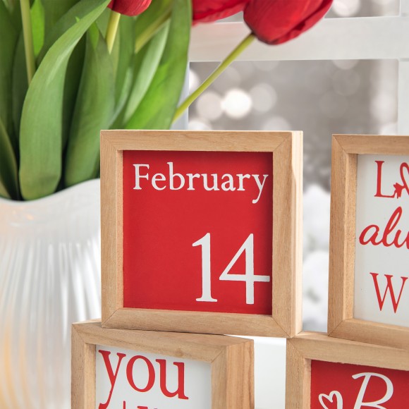 Glitzhome Glitzhome 4"H Set Of 4 Valentine's Wooden Block Table Decor
