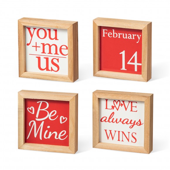 glitzhome Glitzhome 4"H Set of 4 Valentine's Wooden Block Table Decor