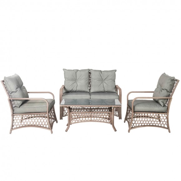 glitzhome Glitzhome 4 Piece Outdoor Patio Wicker Chair and Table Sectional