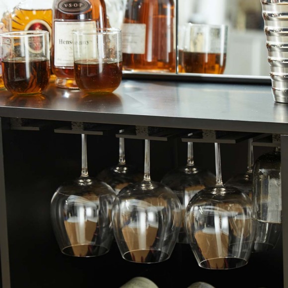 Glitzhome Glitzhome 40.00"L Black Wine Cabinet With Large Tabletop And 2 Glass Doors