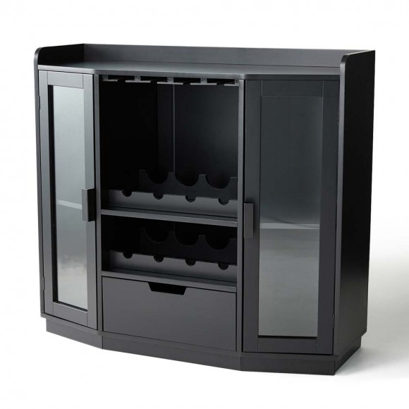 glitzhome Glitzhome 40.00"L Black Wine Cabinet with Large Tabletop and 2 Glass Doors