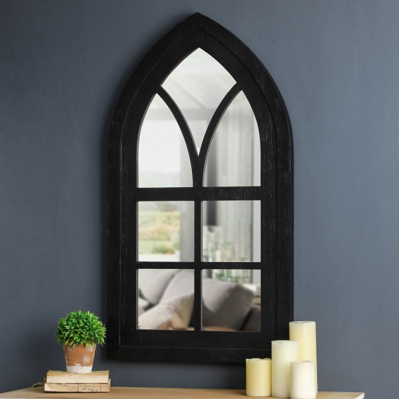 Glitzhome Glitzhome 40.16"H Black Wooden Cathedral Windowpane Wall Mirror Decor