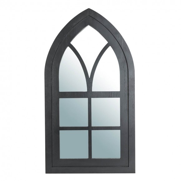 glitzhome Glitzhome 40.16"H Black Wooden Cathedral Windowpane Wall Mirror Decor