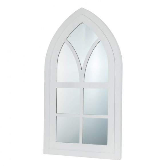 Glitzhome Glitzhome 40.16"H Wash White Wooden Cathedral Windowpane Wall Mirror Decor