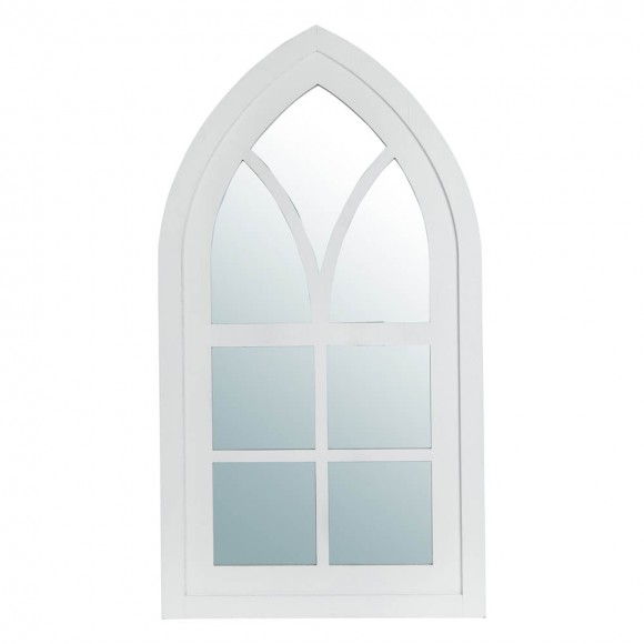 glitzhome Glitzhome 40.16"H Wash White Wooden Cathedral Windowpane Wall Mirror Decor