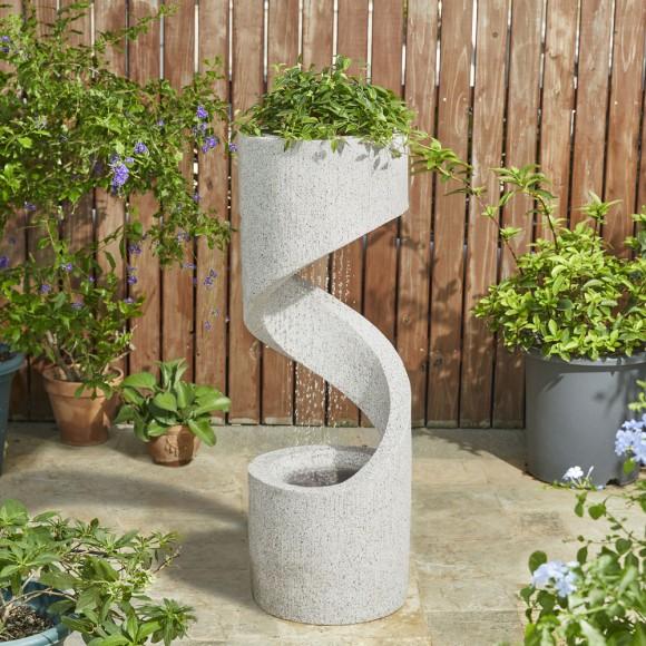 Glitzhome Glitzhome 40.25"H Mid Century Modern Oversized Faux Terrazzo Spiral Shaped Polyresin Outdoor Fountain With Pump And LED Light
