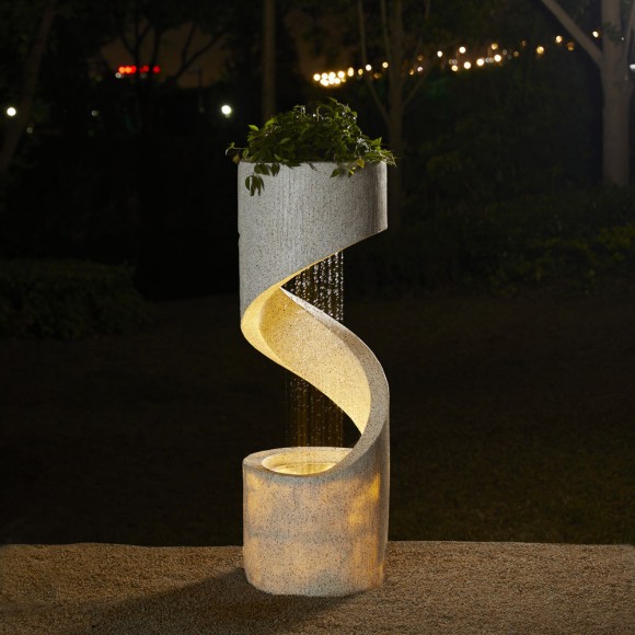 Glitzhome Glitzhome 40.25"H Mid Century Modern Oversized Faux Terrazzo Spiral Shaped Polyresin Outdoor Fountain With Pump And LED Light
