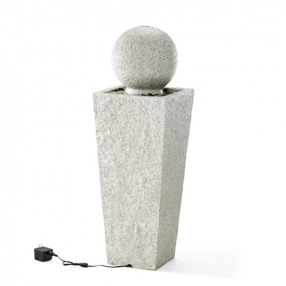 Glitzhome Glitzhome 40.25"H Modern Oversized Faux Terrazzo Geometric Pedestal And Sphere Polyresin Outdoor Fountain With Pump And LED Light