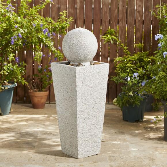 Glitzhome Glitzhome 40.25"H Modern Oversized Faux Terrazzo Geometric Pedestal And Sphere Polyresin Outdoor Fountain With Pump And LED Light