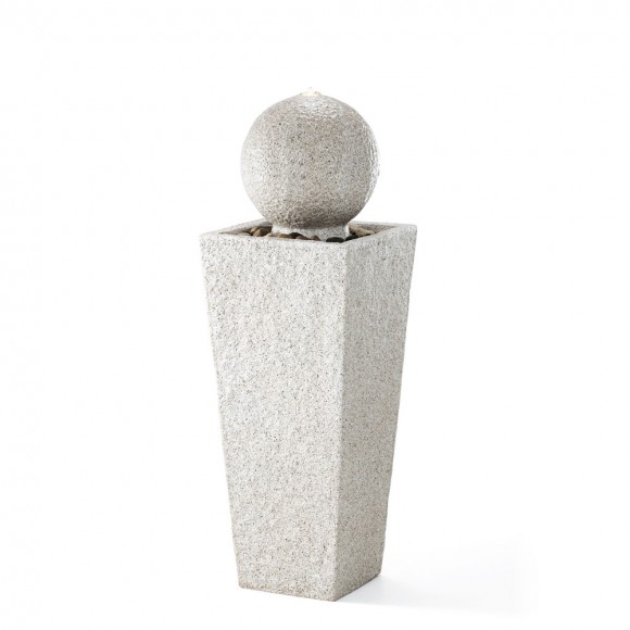 glitzhome Glitzhome 40.25"H Modern Oversized Faux Terrazzo Geometric Pedestal and Sphere Polyresin Outdoor Fountain with Pump and LED Light