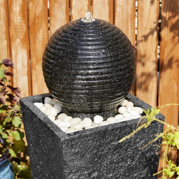Glitzhome Glitzhome 40.25"H Oversized Modern Black Geometric Pedestal And Sphere Polyresin Outdoor Floor Fountain With Pebbles Pump And LED Light (KD)