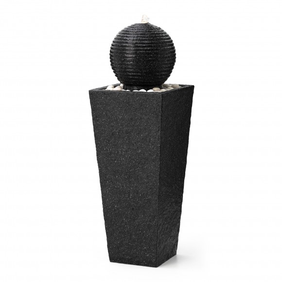 glitzhome Glitzhome 40.25"H Oversized Modern Black Geometric Pedestal and Sphere Polyresin Outdoor Floor Fountain with Pebbles Pump and LED Light (KD)