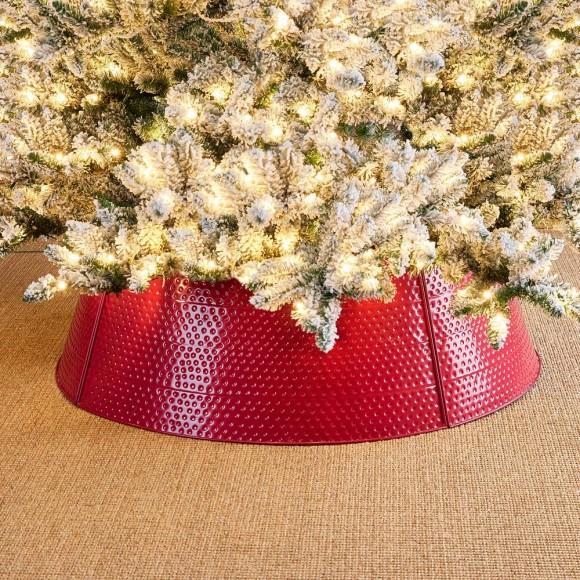 Glitzhome Glitzhome 40.5"D Large Christmas Red Hammered Metal Tree Collar