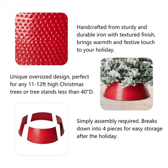 Glitzhome Glitzhome 40.5"D Large Christmas Red Hammered Metal Tree Collar
