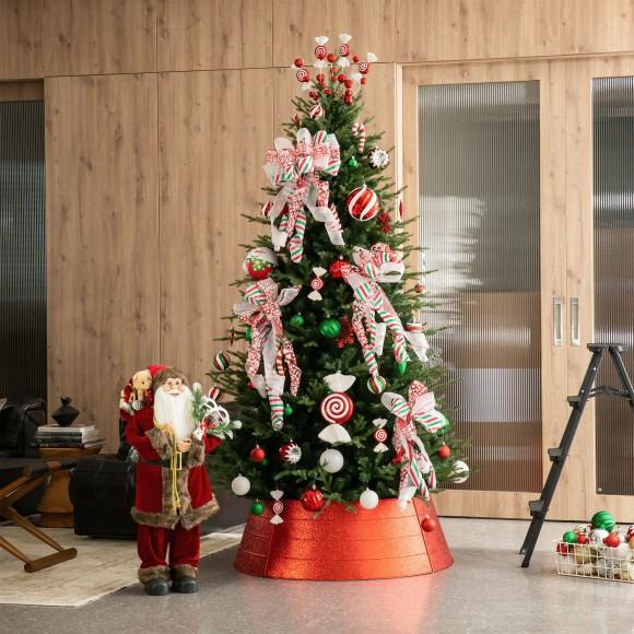 Glitzhome Glitzhome 40.5"D Red Metal Glitter Tree Collar (KD)