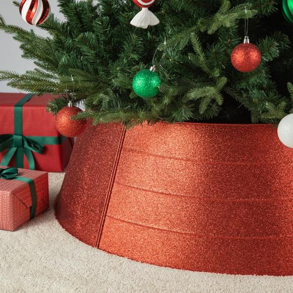 Glitzhome Glitzhome 40.5"D Red Metal Glitter Tree Collar (KD)