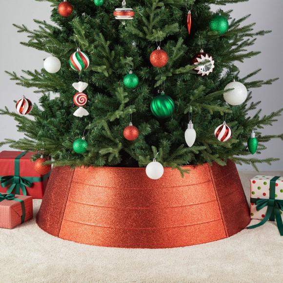 Glitzhome Glitzhome 40.5"D Red Metal Glitter Tree Collar (KD)