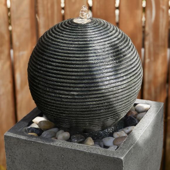 Glitzhome Glitzhome 40.5"H Oversized Modern Geometric Pedestal And Sphere Polyresin Outdoor Floor Fountain With Pebbles Pump And LED Light (KD)