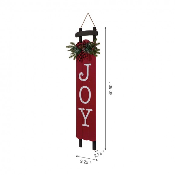 Glitzhome Glitzhome 40"H Lighted Wooden Sleigh "JOY" Porch Sign Board