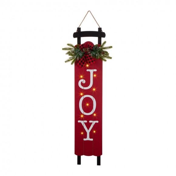 glitzhome Glitzhome 40"H Lighted Wooden Sleigh "JOY" Porch Sign Board