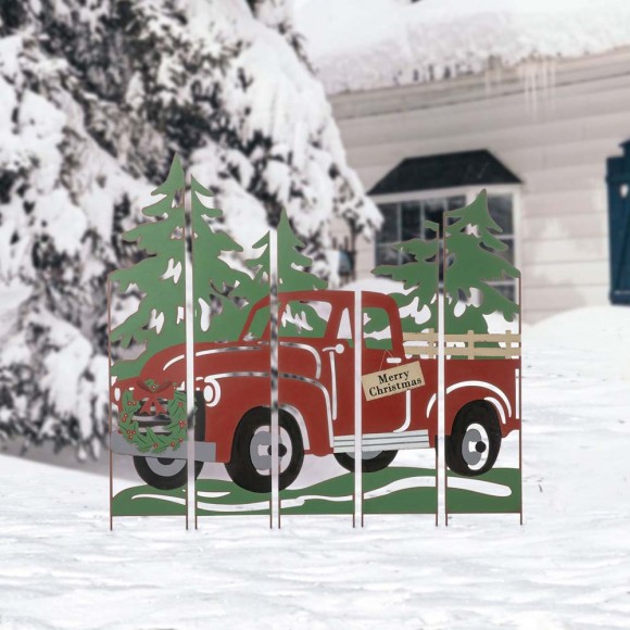 Glitzhome Glitzhome 40"H Metal Truck Farm Combo Yard Stake