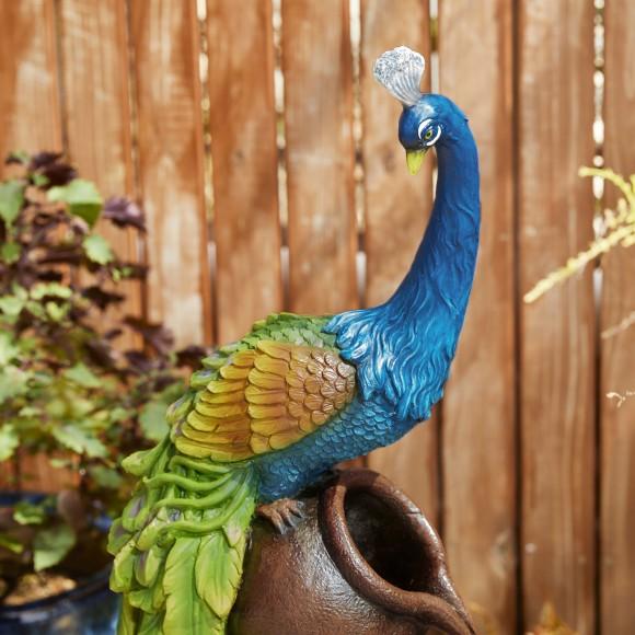 Glitzhome Glitzhome 40"H Oversized 4-Tiered Peacock And Jars Polyresin Outdoor Floor Fountain With Pump And LED Light (KD)