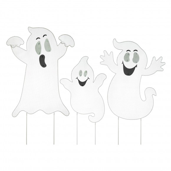 Glitzhome Glitzhome 40"H Set Of 3 Halloween Metal Mesh Glow In Dark Ghost Family Yard Stake