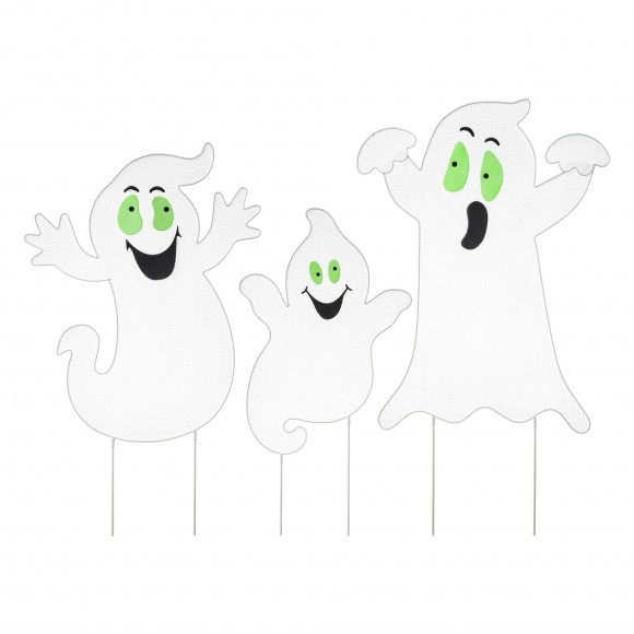 glitzhome Glitzhome 40"H Set of 3 Halloween Metal Mesh Glow in Dark Ghost Family Yard Stake