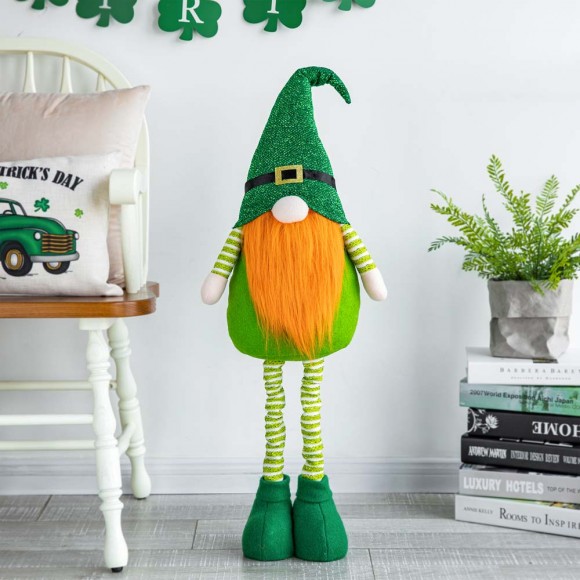 Glitzhome Glitzhome 40"H St. Patrick's Day Telescoped Fabric Gnome Standing Decor