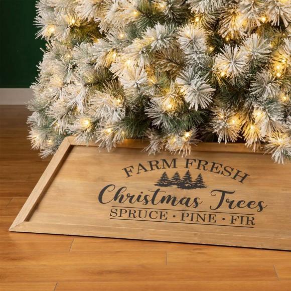 Glitzhome Glitzhome 40"L Natural Wooden Trapezoid "Farm Fresh" Christmas Tree Collar