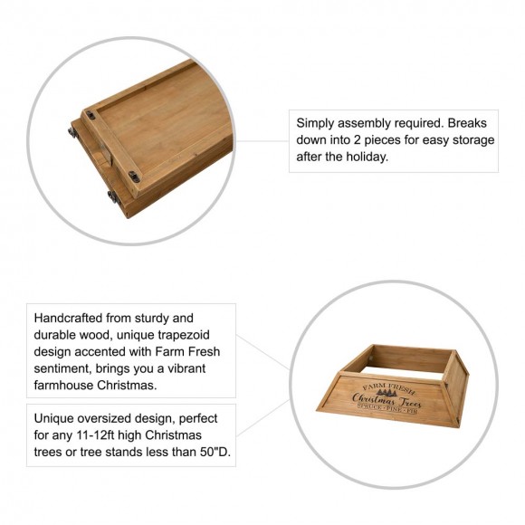 Glitzhome Glitzhome 40"L Natural Wooden Trapezoid "Farm Fresh" Christmas Tree Collar