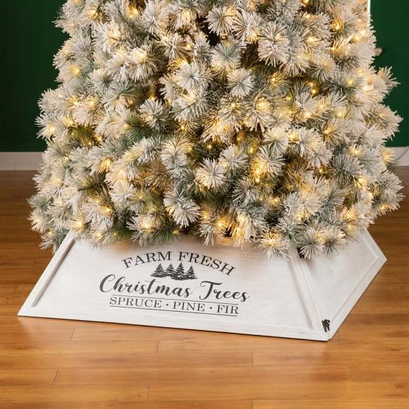 Glitzhome Glitzhome 40"L White Wooden Trapezoid "Farm Fresh" Christmas Tree Collar