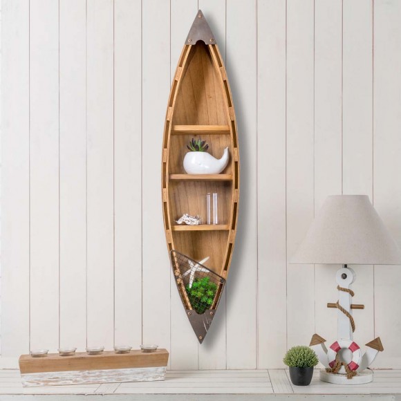Glitzhome Glitzhome 41.00"H 3-Tier Coastal Wood/Metal Boat Wall Shelf