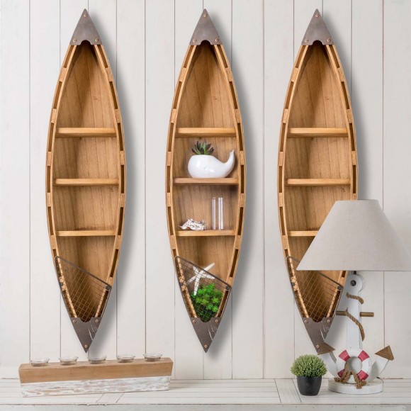 Glitzhome Glitzhome 41.00"H 3-Tier Coastal Wood/Metal Boat Wall Shelf