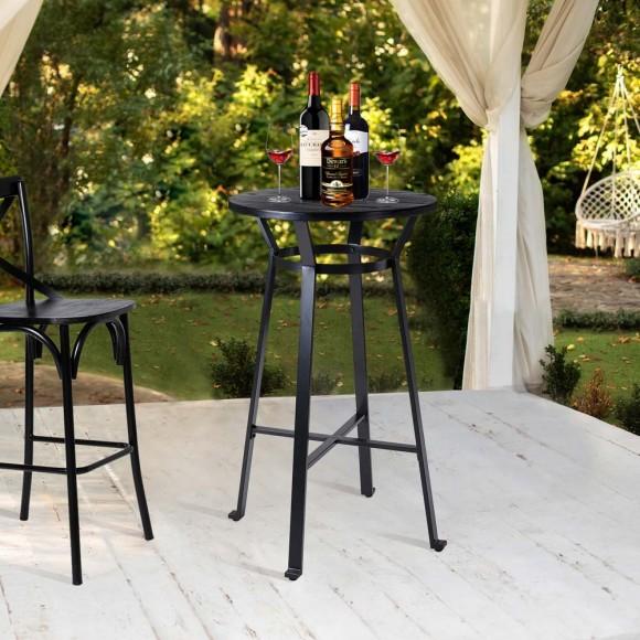 Glitzhome Glitzhome 41.25"H Black Steel Pub Bar Table With Round Soild Elm Wood Top