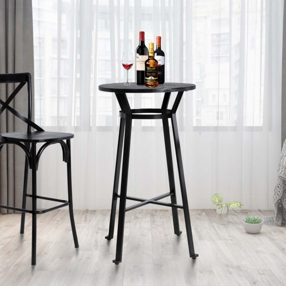 Glitzhome Glitzhome 41.25"H Black Steel Pub Bar Table With Round Soild Elm Wood Top